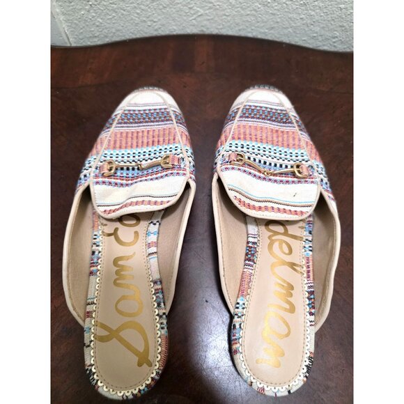 Sam Edelman Women's Clog Multicolor Textile Slip-On Loafers Gold Buckle Detail S - Picture 2 of 10